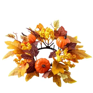 Herbst Kerzenringe Und Kränze Säulenkerzen Ring Dekoration | Landhaus Girlande mit Ahornblättern, Kürbissen und Beeren Für Bauernhaus Herbst Erntedankfest Halloween Hochzeit Tisch