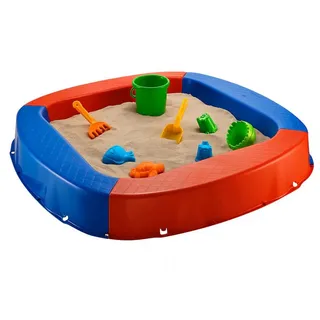 Buri Premium Sandkasten aus Kunststoff in Verschiedenen Farben 150 x 150 x 20 cm, Rot/blau