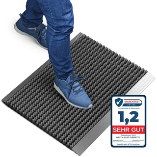 Björn&Schiller Fußmatte außen alu mit Bürsten grau, Schmutzfangmatte 40 x 60 cm, Fußmatte Aussenbereich, Aluminium Türmatte außen, Fußabtreter außen, Schuhabstreifer Hauseingang, Bürstenmatte outdoor, Abtreter