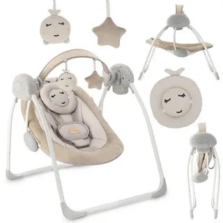 MoMi Babywippe Liss, elektrisch mit 5 Stufen, Timer und 6 Melodien beige