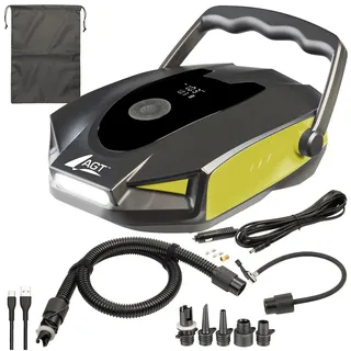 AGT SUP Akku Pumpe: 2in1-Akku-Kompressor- & Schlauchboot-Pumpe, 50 psi /3,4 bar, 12V / USB (Luftpumpe Schlauchboot, SUP Kompressor, e Bike)