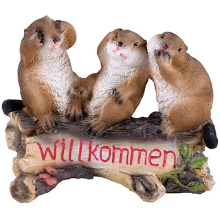 Harms Import Gartenfigur Biber Willkommen Außendeko Gartendeko Polyresin Tierfigur, mehrfarbig, LxBxH 10,5 x 21,5 x 29 cm