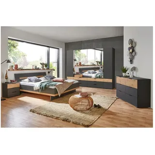 Lomadox Schlafzimmer-Set GRANADA-43, (Spar-Set, 5-tlg), in graphit, 180cm Bett, 6-trg. Kleiderschrank, 2 Nachttische, Kommode grau