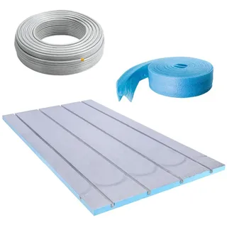 Belvit Fußbodenheizung Set Trockenbau XPS 25 mm mit Metallverbundrohr und Randdämmstreifen 10 m2