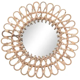 YNAADYH Wandspiegel Rund,Rattan-Spiegel,40cm Holzfarbe Dekorativer Rattan-Spiegel,Glasspiegelfläche 20cm,Dekorative Wandspiegel für Bauernhaus,Eingangsbereich,Veranda