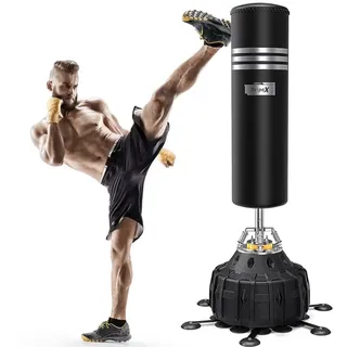 Dripex Boxsack Erwachsene Standboxsack Punchingsäcke mit Saugfuß, Stoß/Geräuschdämpfung, Reißfest, schnelles Abprallen schwarz