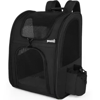 pecute Haustier Rucksack mit Netzfenster, Tragbare und Faltbare Katzentasche, Atmungsaktive und Leichte Hundetasche, Wasserdichtes Oxford-Tuch mit Viel Platz, Multifunktionales Rutschfestes Schwarz XL