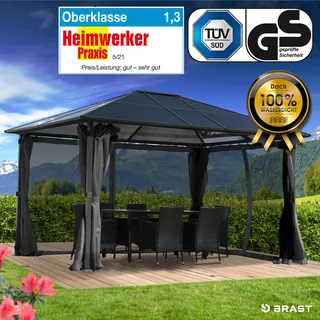 Alu Pavillon PREMIUM mit festem Dach 3x4m grau