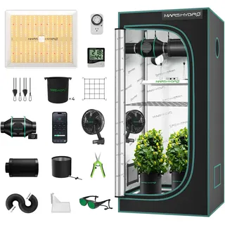 Mars Hydro TS1000 Growzelt Komplettset,Smart Programmierbar LED Grow Light Lampe 80X80X160cm Indoor Grow Tent Set mit 4" Ferne intelligente WiFi-Steuerung Lüfter Kit