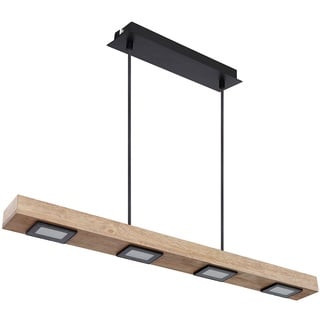 Pendelleuchte Holz lang Holzlampe hängend Hängeleuchte Glas satiniert dunkelbraun, Metall schwarz matt, 6x LED 6x 5W 6x 390Lm warmweiß, L 75 cm