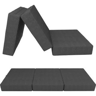 POKAR Klappmatratze 3-teilige Faltmatratze Gästematratze Feldbett Klappbett, Größe:80 x 195 x 15 cm, Farbe:Anthrazit - Dunkelgrau
