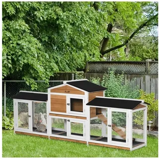 PawHut Kleintierstall mit Freigehege 230 x 53 x 93,5 cm weiß