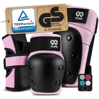 99flips schützer Set Protektoren Erwachsene Inliner TÜV - Ellenbogen, Knieschoner & Hand rosa L