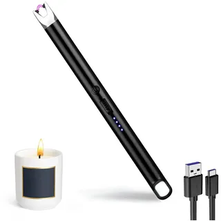 JIEYUCHU Stabfeuerzeug, Lichtbogen Feuerzeug Elektrisch, Stabfeuerzeug USB Aufladbar, Plasma Kerzenanzünder, Winddichte Flammenlose für Kerzen Anzünden, Küche, Camping, Kamin (Schwarz)