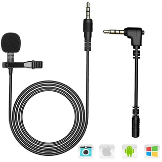 Lavalier Mikrofon für Handy und PC, 2M Mini Omnidirectional Kondensator Lapel Mic mit 2 Transformation, Perfekt für Interview, Videokonferenz, Podcast, Diktat usw, Auxiliary