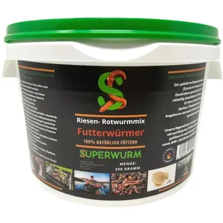 SUPERWURM Futterwurm-Mix 250g (ca.300 St.) - Der Riesen-Rotwurmmix mit lebenden Futterwürmern I Gesunde & nachhaltige Fütterung Ihrer Fische, Reptilien, Hühner, Schildkröten, Vögel
