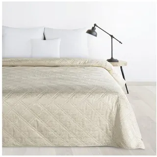 Design91 Tagesdecke Edler Bettüberwurf mit dezentem Silberglanz, Luxus-Patchwork Tagesdecke aus Velours, edle Steppung gelb 220 cm x 240 cm