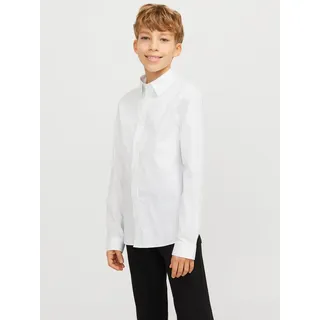 Jack & Jones Junior Langarmhemd JJEAXEL elastisch und einfach kombinierbar unifarben, modisch, regular fit, Web, Hemdkragen weiß 152