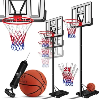 Kesser KESSER® Basketballkorb Premium mit Ständer Rollen Inkl. Basketball + Pumpe verstellbare Korbhöhe 230 bis 305 cm höhenverstellbar Korbanlage Outdoor komplett Basketballanlage Weiß