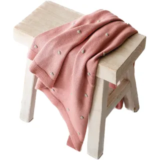 KAISER 6521037 KNOTS Babydecke Strick 100% Bio Baumwolle (kbA), atmungsaktive Babydecke, Ganzjährig, Neugeborene, Kinderwagendecke, Babyschalendecke, Fb. rose/Knots light grey