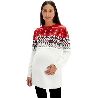 Damen Pullover kuscheliger Umstands-Pulli Schwangerschafts-Kleidung im Norweger-Design 920178 Rot/Beige/Weiß - 40/42