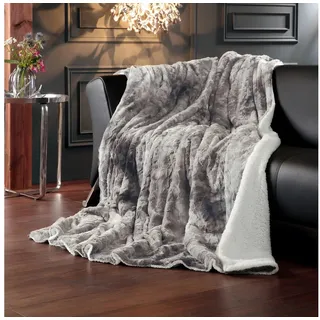 Wohndecke Luxus Kingston XXL, Delindo Lifestyle, XXL Kuscheldecke fürs Sofa, Webpelzdecke grau 220 cm x 240 cm