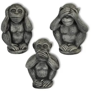 thaiboo 3 Affen Skulptur Set Glücksbringer Massiv 25 cm Zen Dekoration