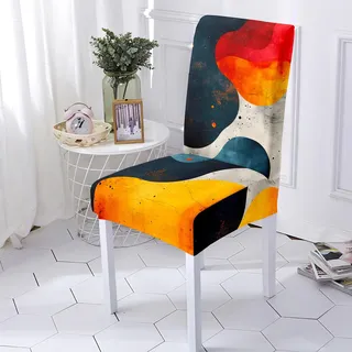 Stuhlhussen Orange Red Graffiti Stuhlhussen 6er Set Stretch Weiche Elasthan Stuhlhussen Schwingstühle Waschbar Stuhlbezug Abnehmbare Hussen für Stühle Langlebig Stuhlhusse Universal Stuhlbezüge