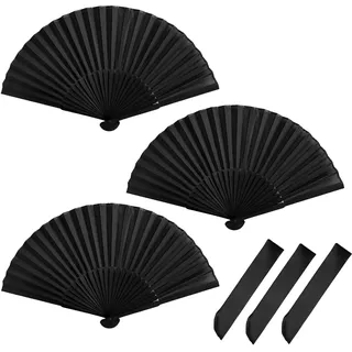 3 Stück Fächer Schwarz Handfächer Fecher Hochzeit Faltbare Handfächer aus Stoff Faltbarer Hand Fan Handfächer Faltbare Fächer Schwarz Spitze Dekorative Fans für Party Tanzende Hochzeits