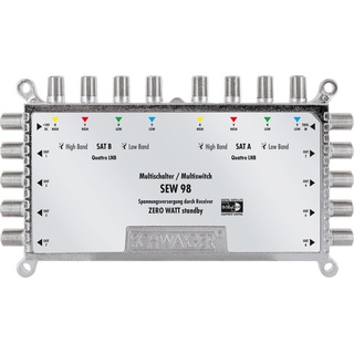 SCHWAIGER 5217 Multischalter SAT-Verteiler 8-Fach für 2 Satellitensignale Multifeed SAT-Splitter digital Multiswitch 8-Wege-Verteiler mit externem Netzteil 2 Satellitenpositionen auf 8 Ausgänge