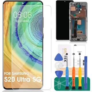 OLED für Samsung S20 Ultra, LCD-Display für Samsung Galaxy S20 Ultra 5G, Bildschirmersatz für SM-G988U SM-G988 SM-G988N, Digitizer-Touchscreen-Baugruppe mit Rahmen (mit Fingerabdruck, Silber)