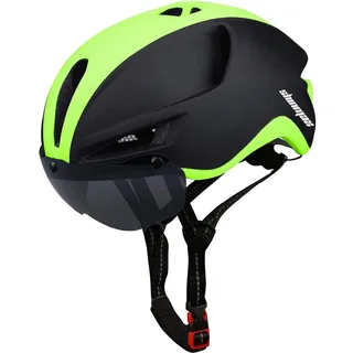 Shinmax Fahrradhelm Herren Damen mit Licht USB-Aufladung Fahrradhelm mit Visier Magnetische Abnehmbarer Urban Erwachsene Radhelm Verstellbarer CE Zertifizierung 57-62CM (Schwarz Grün)