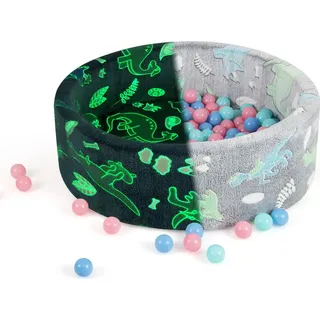 COSTWAY Bällebad für Baby mit 200 Bällen, Bällepool 86x30cm im Dunkeln Leuchtend, Ballgruben rund mit abnembarem & maschinenwaschbaren Bezug Grau - Grau