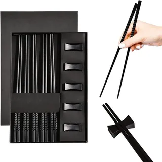 HAC24 5er Set Premium Essstäbchen Glasfaser Wiederverwendbar inkl. Ablage Sushi Stäbchen Chopsticks