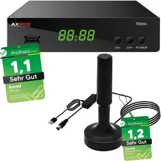 [ Test 2X SEHR GUT *] AXRED T90 HD DVBT2 Receiver + AX Magnes DVB-T/DVB-T2 Antenne mit Verstärker 30dBi für innen außen, mit PVR Aufnahmefunktion, für DVB T2 TV Fernseher Radio DVBT, DVB T Box