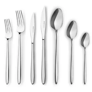 KARACA Flow 84-tlg Edelstahl Besteck Set für 12 Personen, Modern Langlebig, Rostfrei Besteckset, Spülmaschinenfest & Elegantes Besteck (Cutlery Set), Platin