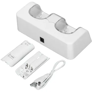 Ladestation für Wii-Controller mit Batterien, Stabile Tragbare Dual-Ladestation für Wii-Game-Controller, Wii-Zubehör (Weiss)