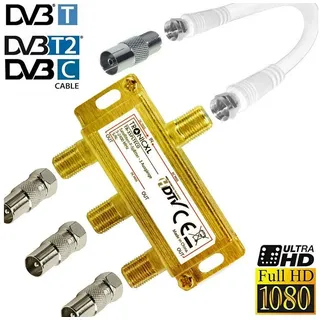 TronicXL 3-Fach IEC Verteiler Antennenverteiler 3fach TV Kabel Adapter Kabelfernsehen Koax zb kompatibel mit für Unitymedia Vodafone Netcom PYUR komro RFT EWE TEL Unicable DVBT DVBC CATV