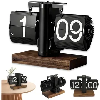AKKEE Tischuhr Pendeltischuhr Retro Digital Flip Down Uhr Mit stabilem Standfuß automatisches Drehen, mechanische Schreibtischuhr schwarz