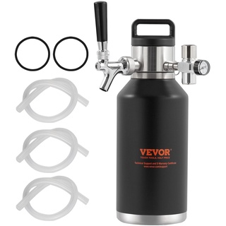 Vevor Bierzapfanlage Mini Bierfass Bierbraugerät 1,89 L, Tragbares Druckfass-Set Doppellagige Edelstahlschicht Growler System Einstellbarer Hahn 27 °C, Fassbier Hausbrauerei Frisch & Kohlensäurehaltig