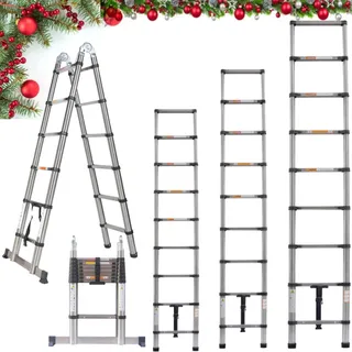 3,8 m/12,5 Fuß ausziehbare Teleskopleiter – strapazierfähige Edelstahl-Mehrzweck-Leiter für Dachboden, Garten, Dach und Treppen, einziehbare Leiter mit Sicherheitsknopf, verstellbare Stufe, zum