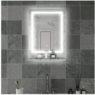 kleankin Badspiegel mit Beleuchtung 70 x 50 cm Rechteckiger Wandspiegel Led Spiegel mit Touchschalter, Memory-Funktion Lichtspiegel Beschlagfrei mit 3 Lichtfarben Transparent