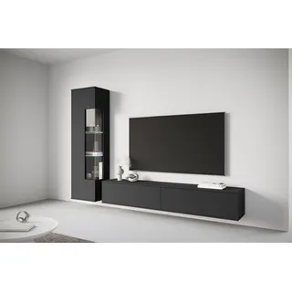 OTTO home Wohnwand OTTO HOME "Kenia, Vitrine Türanschlag links/rechts wechselbar", schwarz (graphite schwarz matt, graphite schwarz matt), B:235cm H:160cm T:33cm, Glas, Hartfaserplatte, Holzwerkstoff, Kunststoff, Kastenmöbel-Sets, Wohnwand, Vitrine mit 