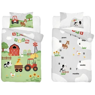 DETEXPOL Babybettwäsche Set Bauernhof, 100 x 135 cm Bettbezug, 40 x 60 cm Kissenbezug, 100% Baumwolle, Mehrfarbig