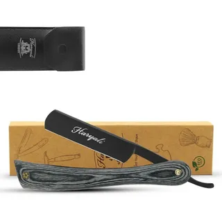 Haryali London Rasiermesser traditionelles Rasiermesser, Rasiermesser für Barbiere, Holzgriff, Pack, Rasierapparat mit Klinge und Holzoberfläche., Abwaschbarer, rutschfester Griff. Passend für alle Rasierklingen. schwarz