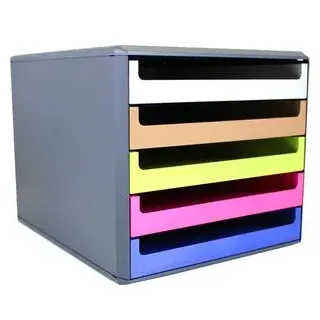 Böttcher-AG Schubladenbox A4, Recycling-Kunststoff, 5 Fächer, offen, bunt / anthrazit