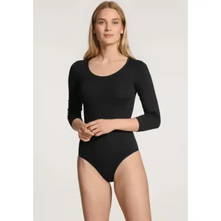 CALIDA Body "Natural Comfort", Damen, Gr. XXS (32/34), N-Gr, schwarz, Single Jersey, Obermaterial: 92% Baumwolle, 8% Elasthan, unifarben, normal, Rundhals, gerader Abschluss, Bodys Body, 3/4-Arm, elastisch, Single Jersey, weich, Rundhals-Ausschnitt, Topseller