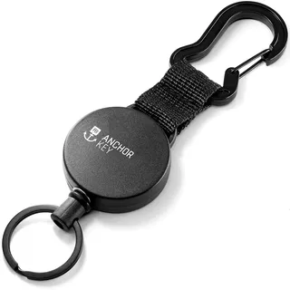 FABACH Schlüsselrolle Schlüsselanhänger ausziehbar - Jojo Schlüsselband mit 65cm Aramidseil - Einziehbarer Kartenhalter Ausweis Clip - Schlüssel Zipper und Ski Karten Halter für Hose und Gürtel