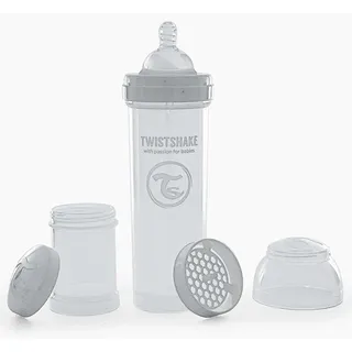 Twistshake Anti-Kolik Babyflasche mit Milchpulverbehälter und Mixer - 330 ml | Brustähnliche Brustwarze aus Silikon mit schnellem Durchfluss | BPA-freie | Geeignet für Babys ab 4 Monaten | Weiß