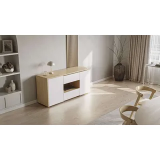 TemaHome Sekretär »ein Sideboard und Schreibtisch, ausziehbar, über Eck,«, mit 2 Schubladen, 1 Tür, offene Fächer, mit Kabeldurchführung, Eiche Hell/ Weiss,